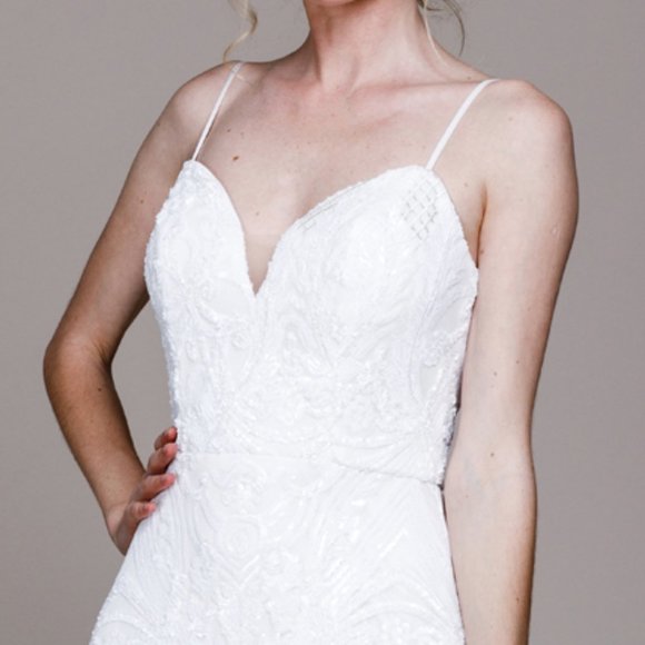 NEW LONG SHEATH SLEEVELESS OFF THE SHOULDER EMBROIDERED SEQUIN DRESS AC 791 - Picture 6 of 6